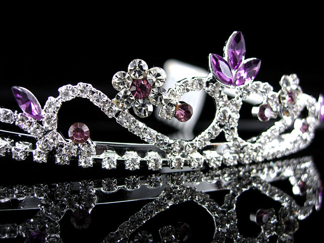 3cm High Wedding Prom Purple Crystal Bridal Flower Girl Tiara Headband