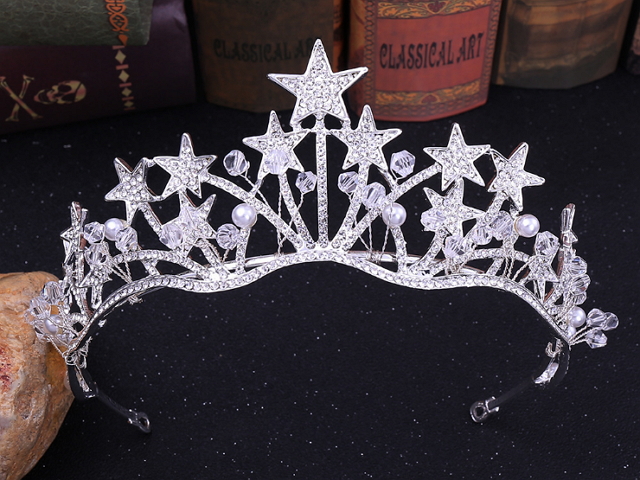 2 Colors Star Crystal Beads Pearl Tiara Crown Wedding Queen  display picture 1