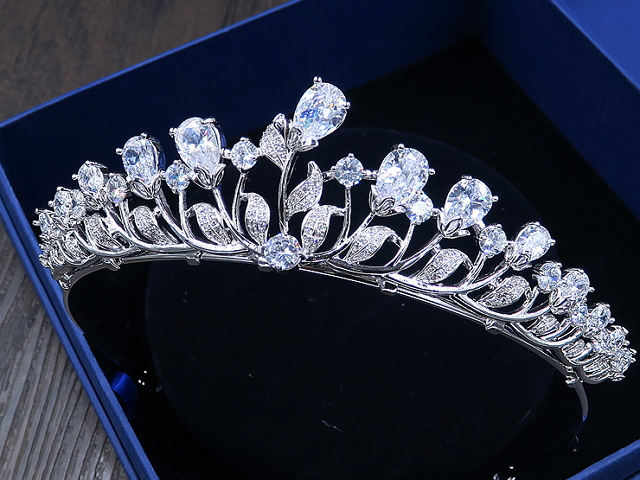 Luxury All CZ Cubic Zirconia Drip Floral Wedding Party Pageant Prom Tiara Crown