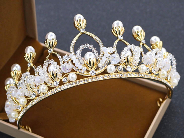 Gold Pearl /& crystal Wedding Tiara